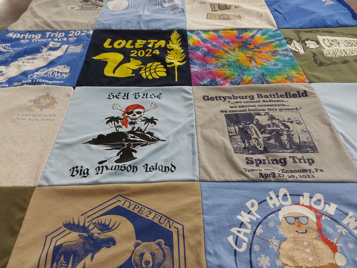 T-shirt quilt with outdoors, camping themes by Whitney from PA