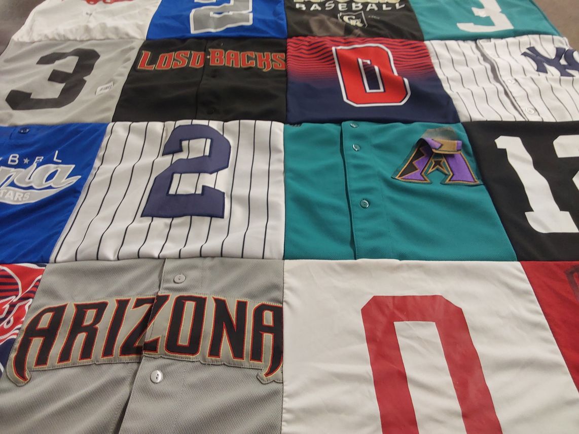 T-shirt quilt with baseball themes by Ana from AZ