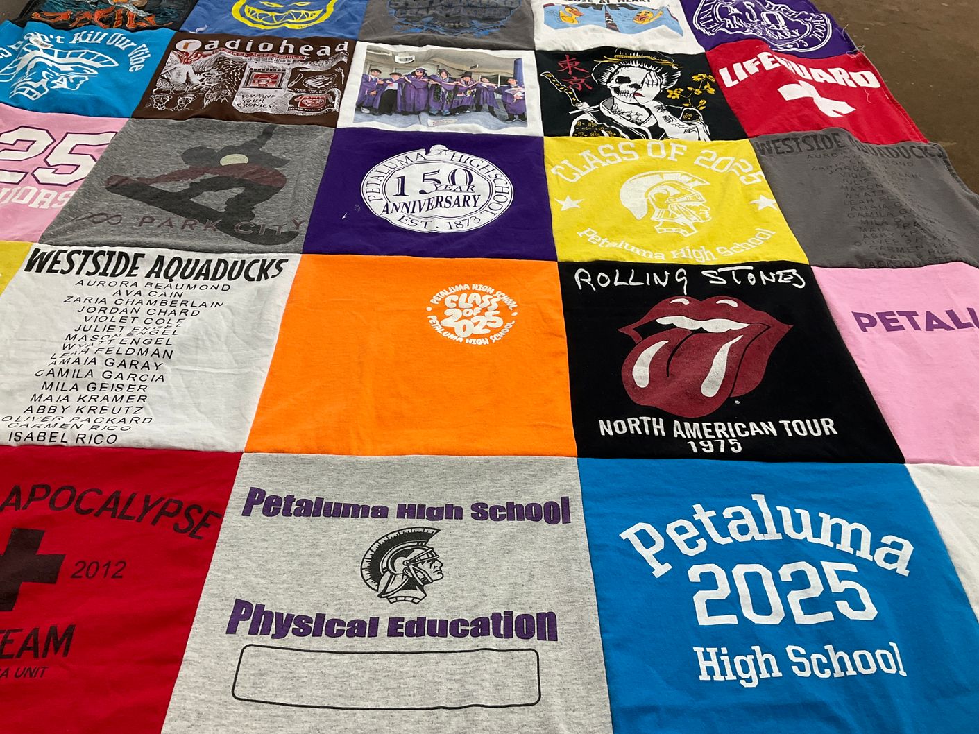 T-shirt quilt from petaluma high school by Theresa from CA