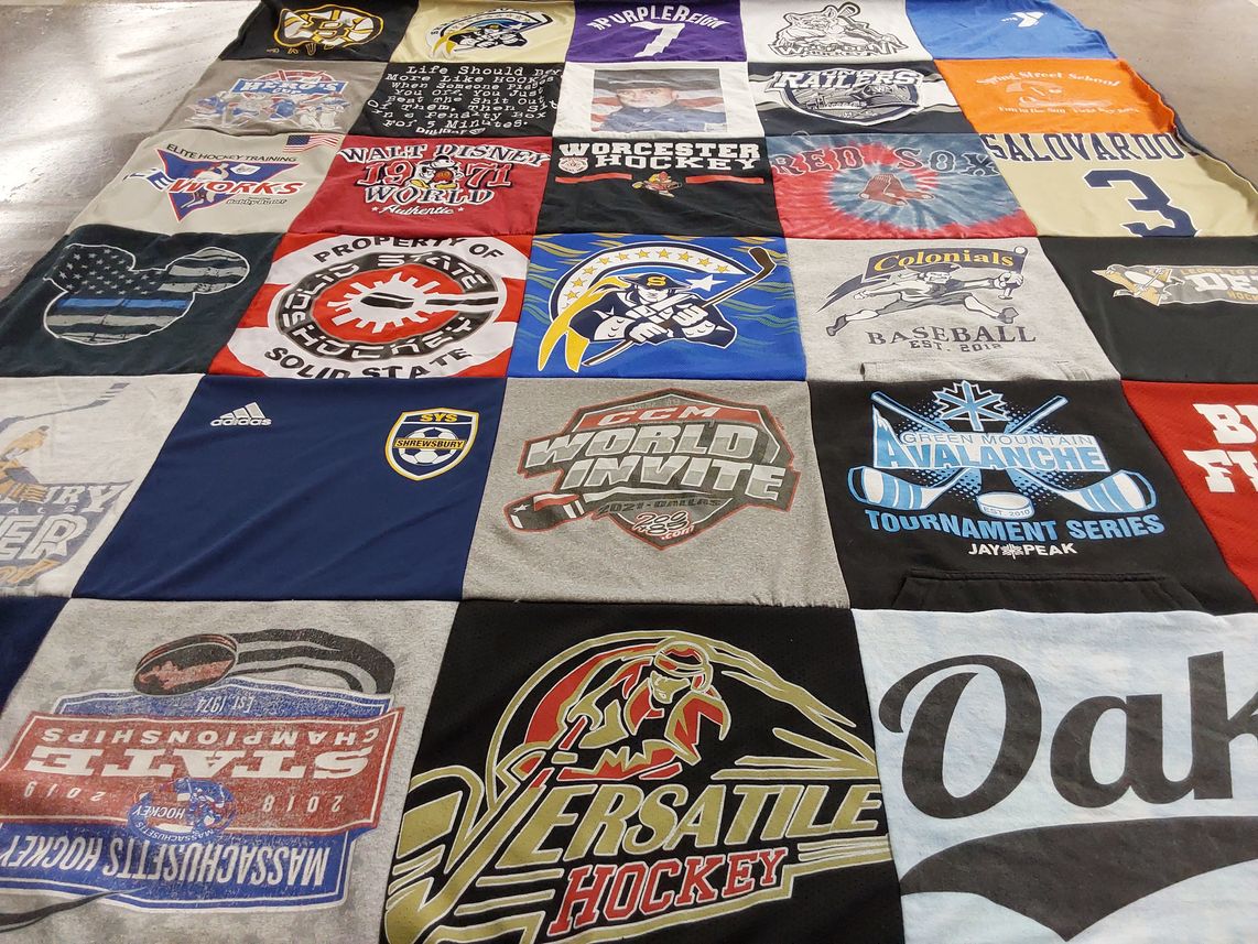 T-shirt quilt featuring worcester raiders, red sox by Christine from MA
