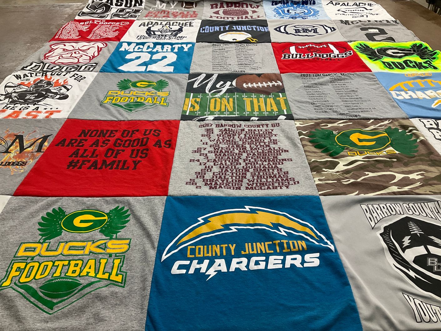 T-shirt quilt featuring ducks football, county junction chargers by Sheri from GA