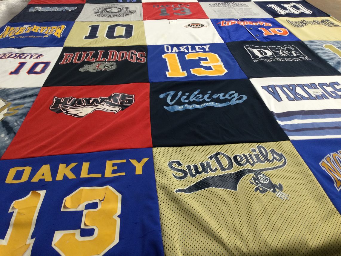 T-shirt quilt featuring sun devils, viking baseball by Cheryl from NC