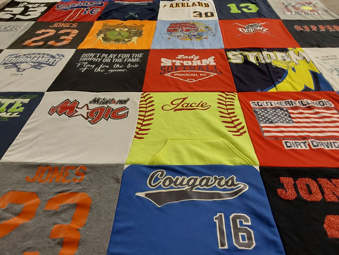 T-shirt quilt featuring lady storm softball by Tricia from WI