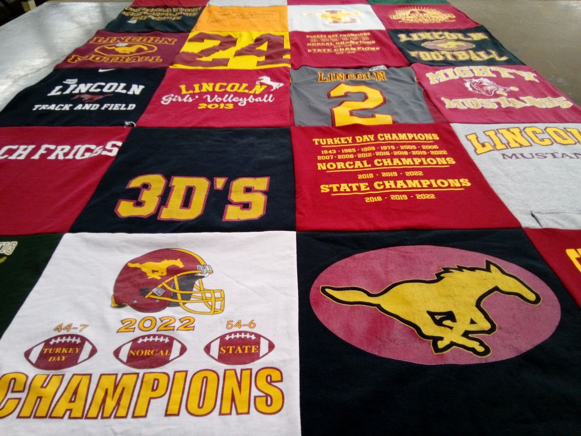 T-shirt quilt featuring lincoln mustangs by Lisa from CA