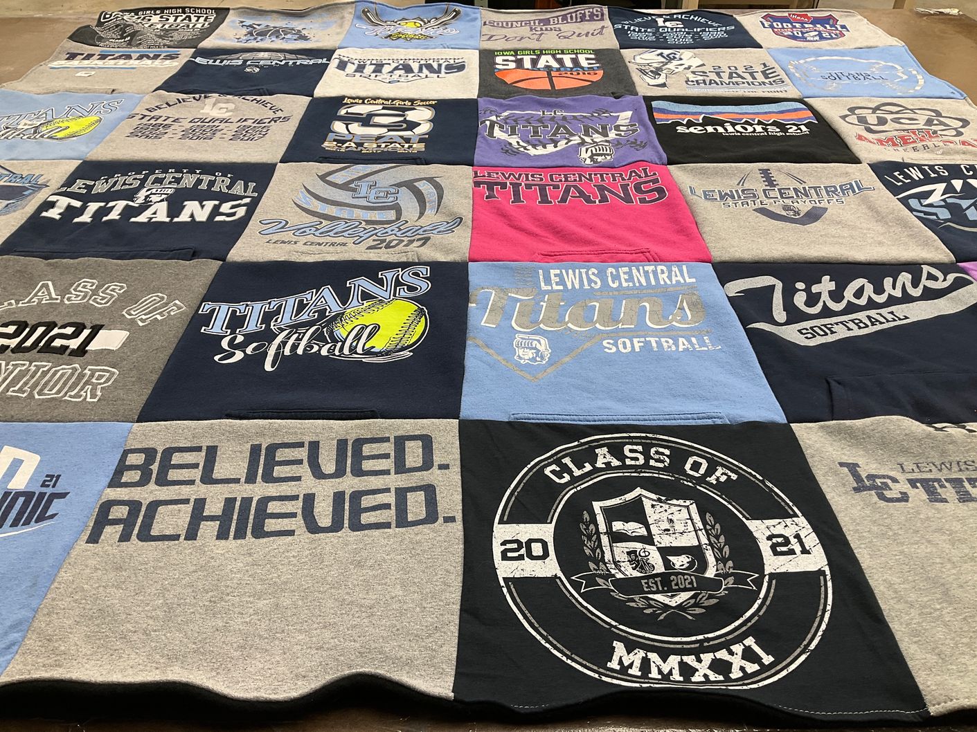 T-shirt quilt featuring lewis central titans, lewis central softball by Madelin from IA