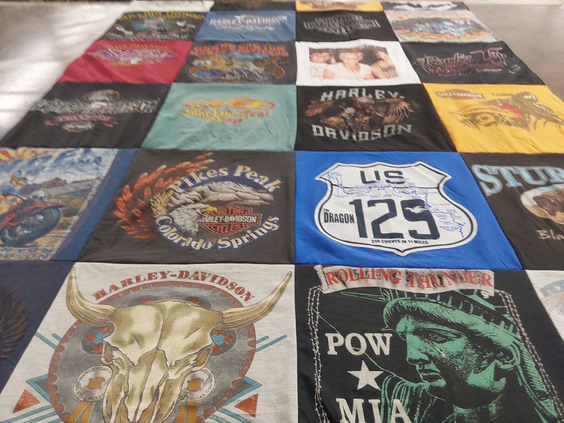 T-shirt quilt with motorcycles, biking themes by Shauna from NJ