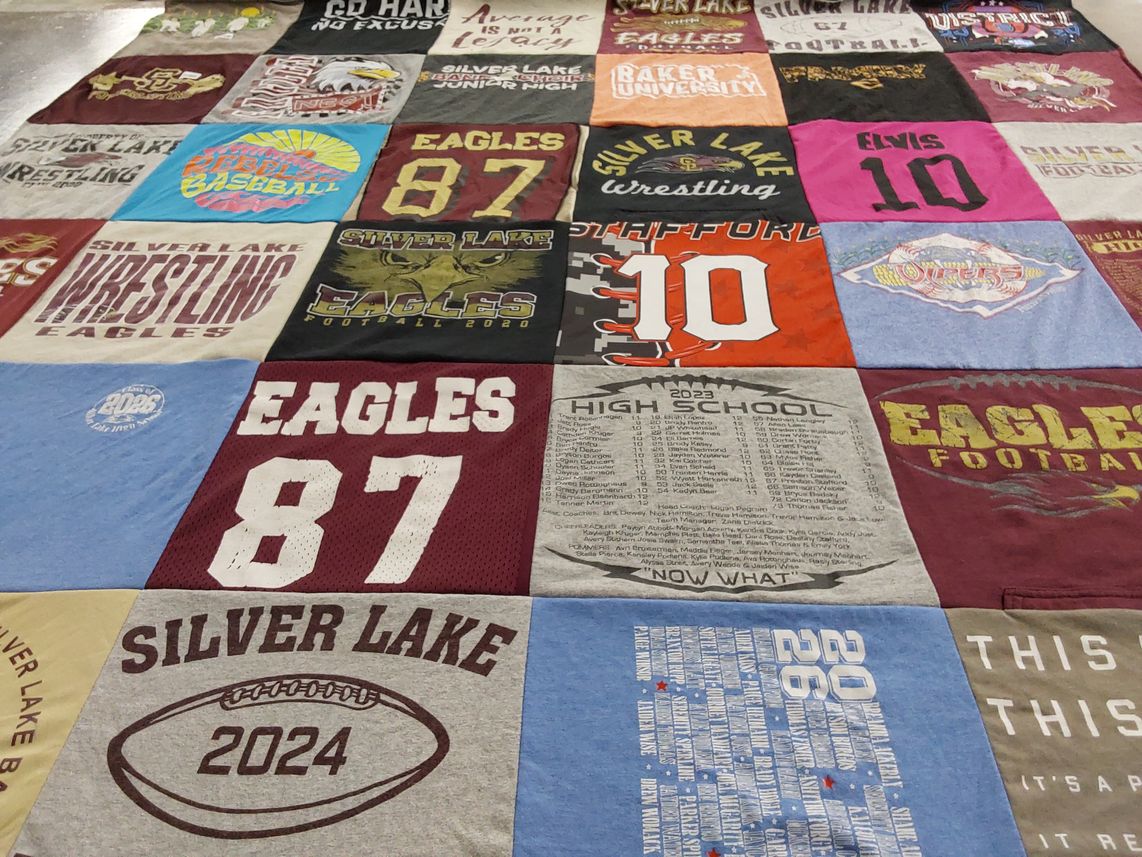 T-shirt quilt featuring silver lake eagles, silver lake wrestling by Erikka from KS