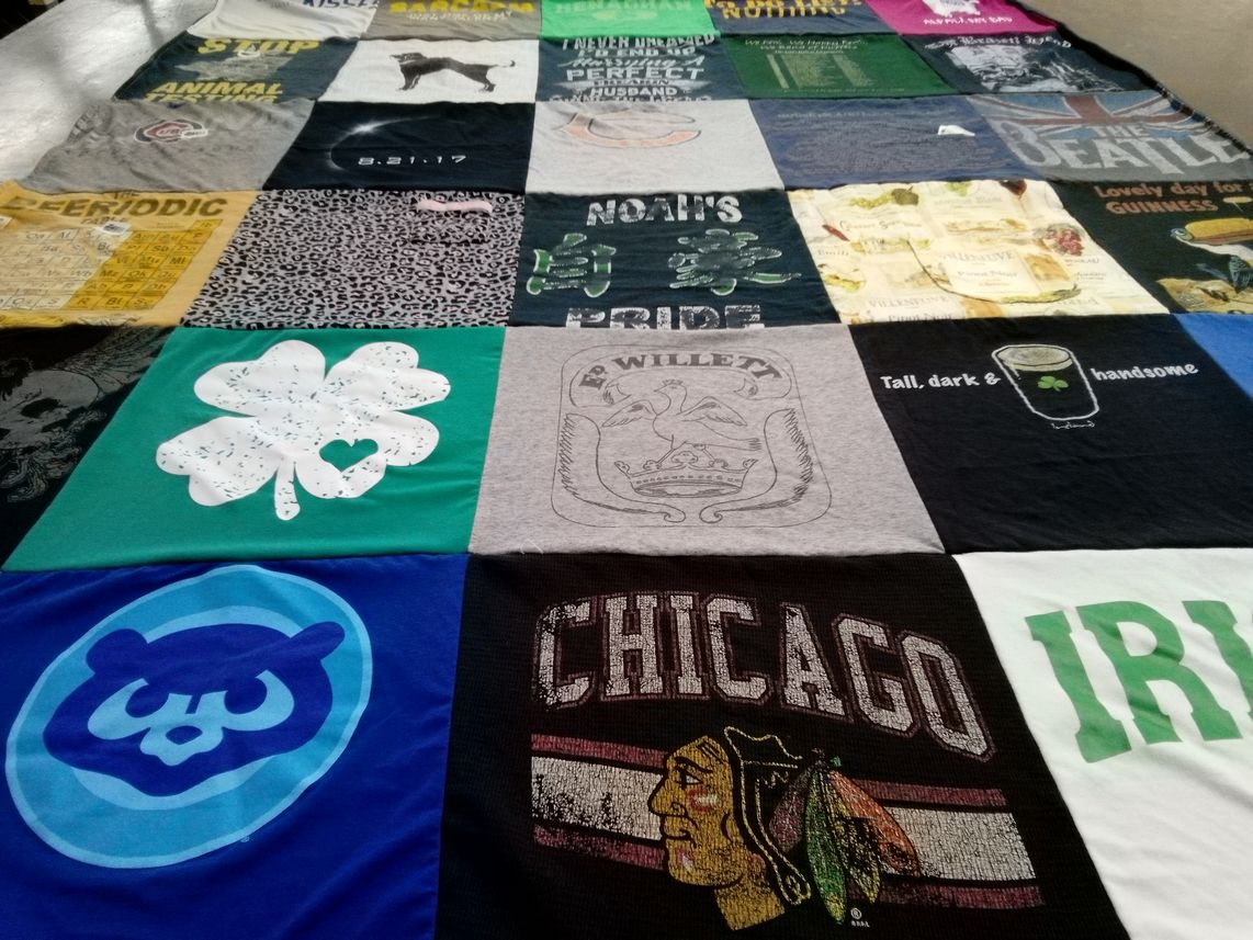 T-shirt quilt featuring chicago cubs, chicago blackhawks by Katherine from IL
