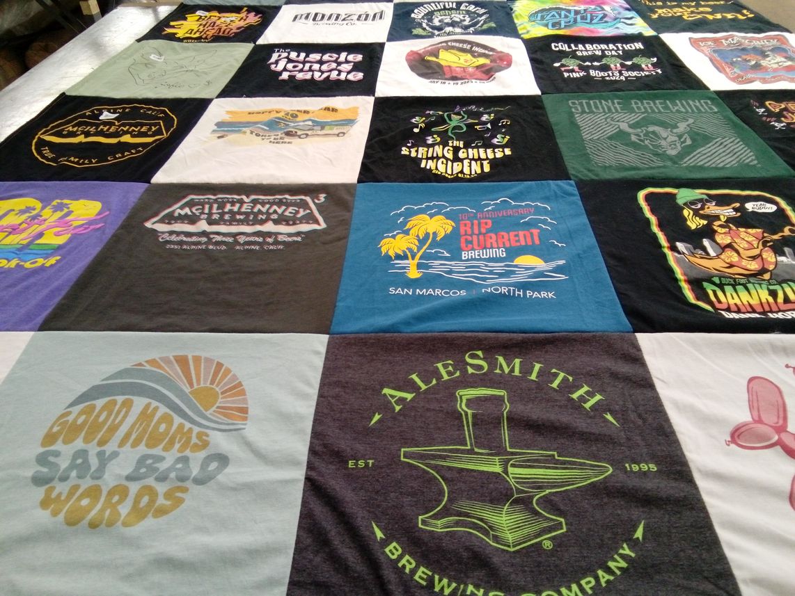 T-shirt quilt with brewing, craft beer themes by Joey from CA