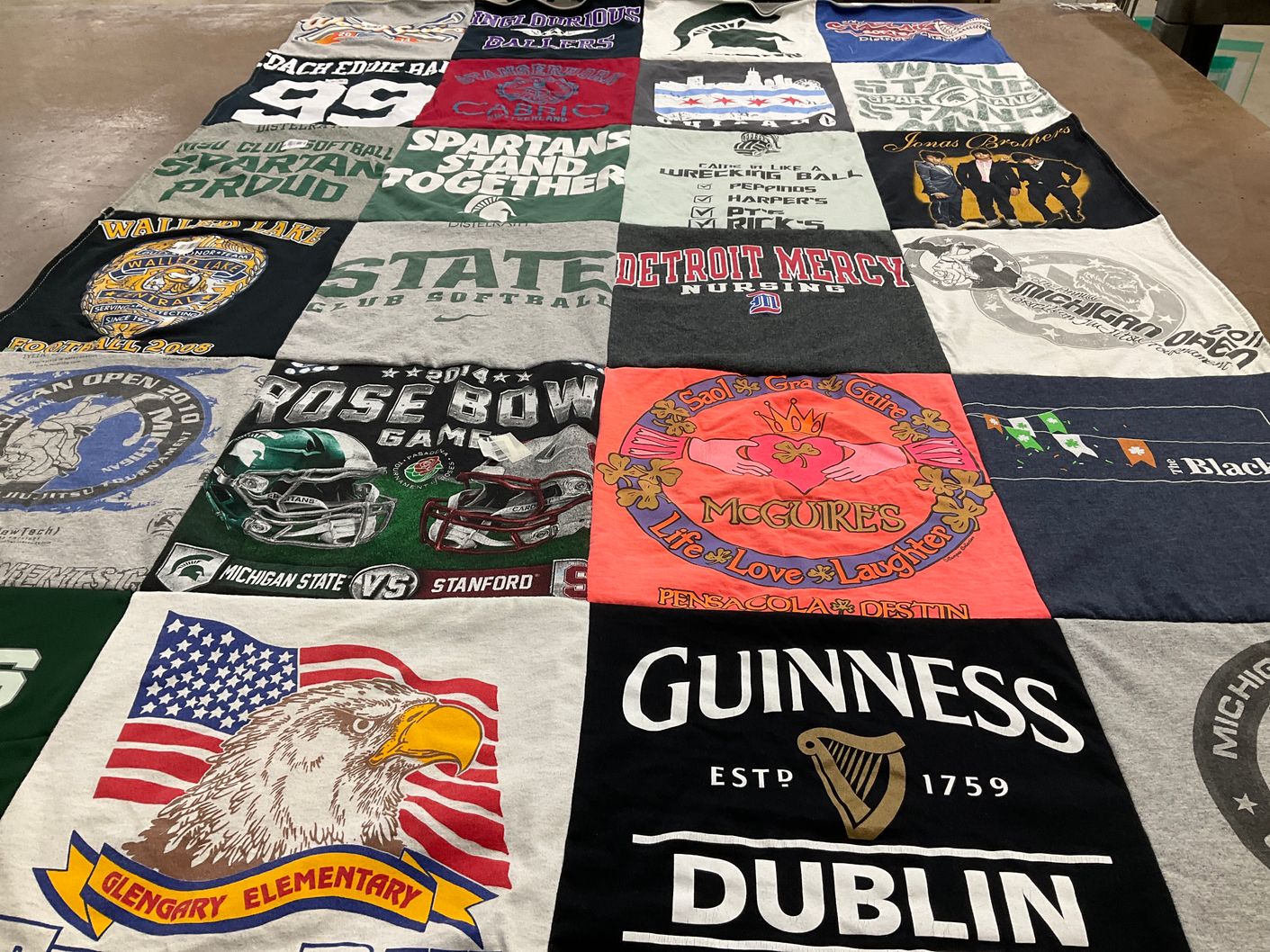 T-shirt quilt from michigan state university, university of detroit mercy by Margaret from MI