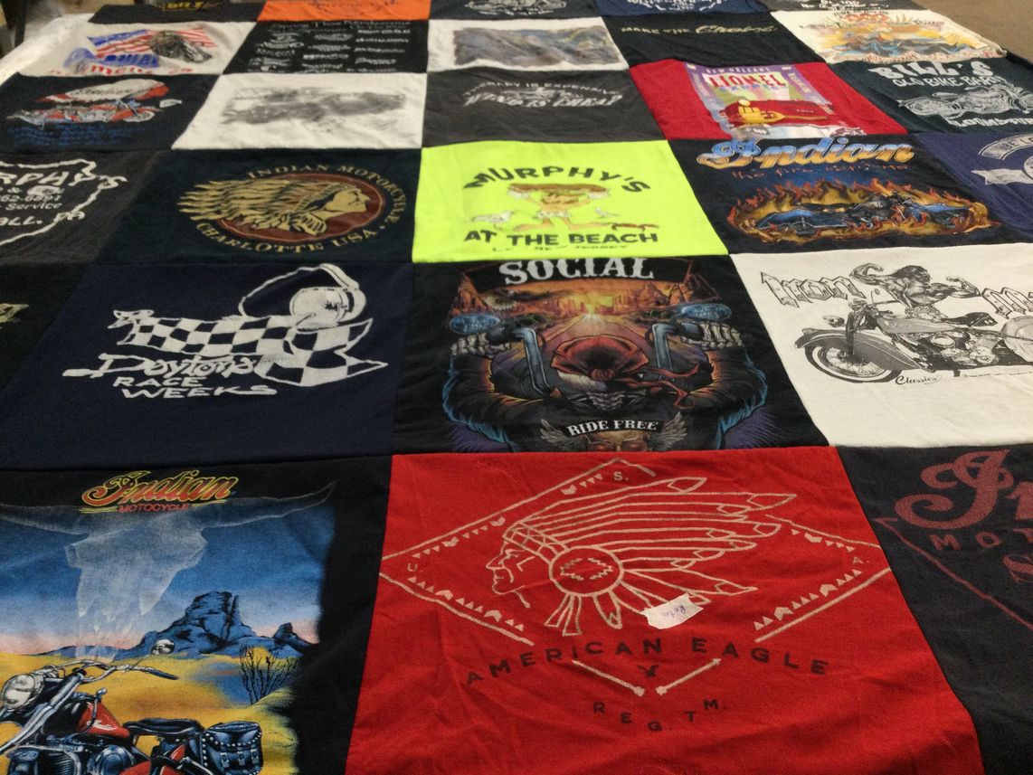 T-shirt quilt with motorcycles, racing themes by Karen from PA