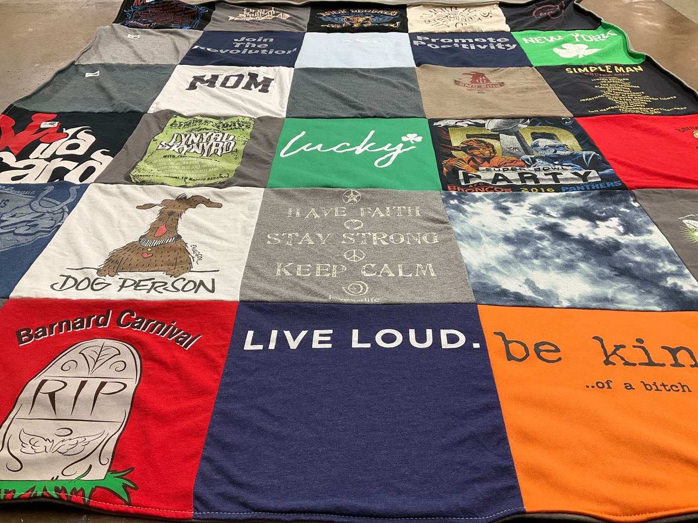 T-shirt quilt with positivity, dogs themes by Carla from VA
