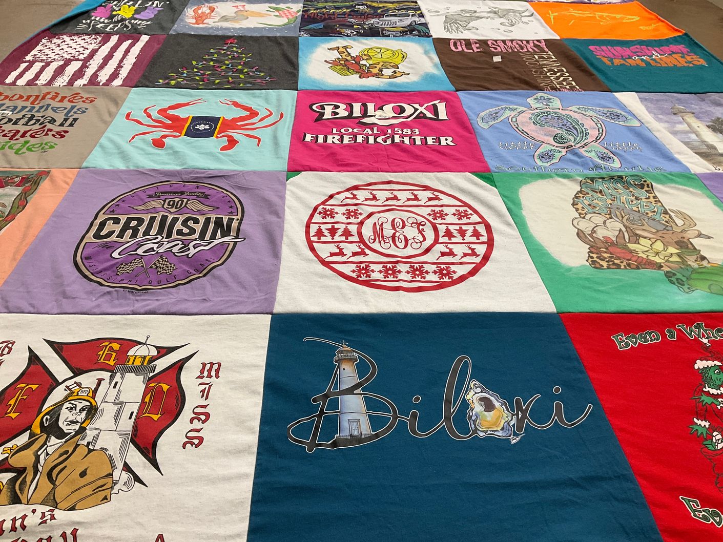 T-shirt quilt with firefighting, boating themes by Connie from MS