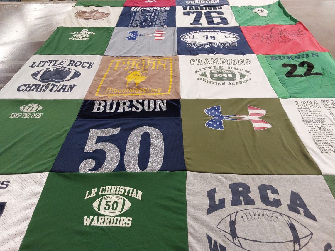 T-shirt quilt featuring little rock christian warriors by Lucinda from AR