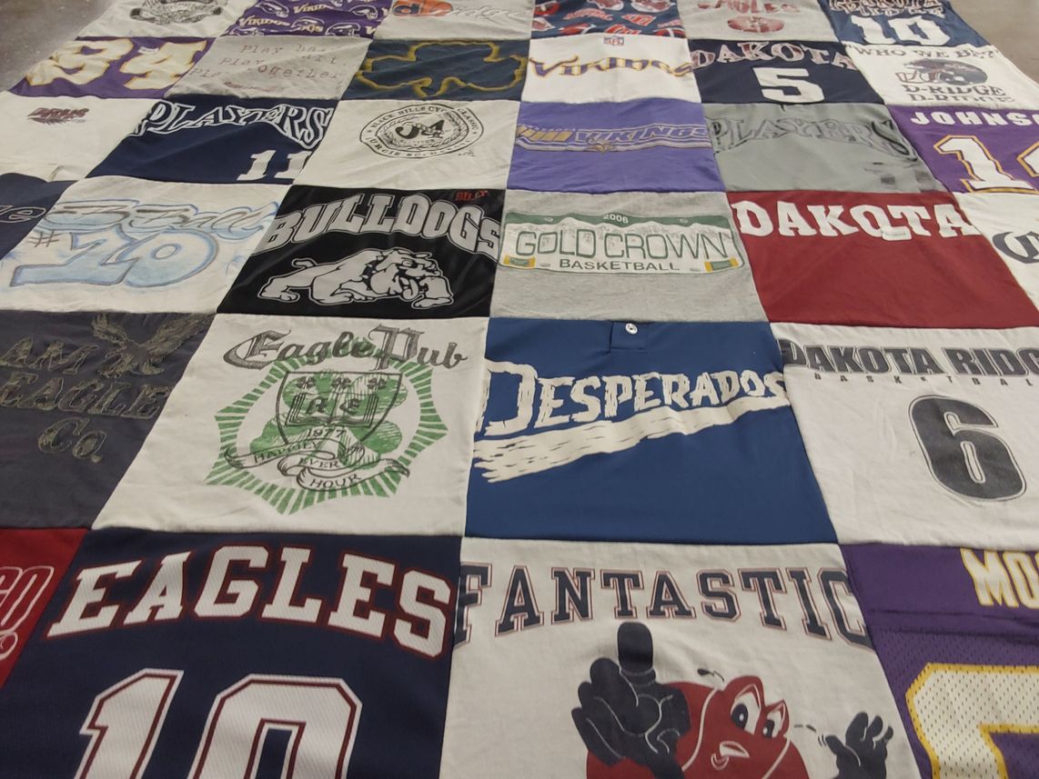 T-shirt quilt featuring bulldogs, eagles by Elizabeth from CO