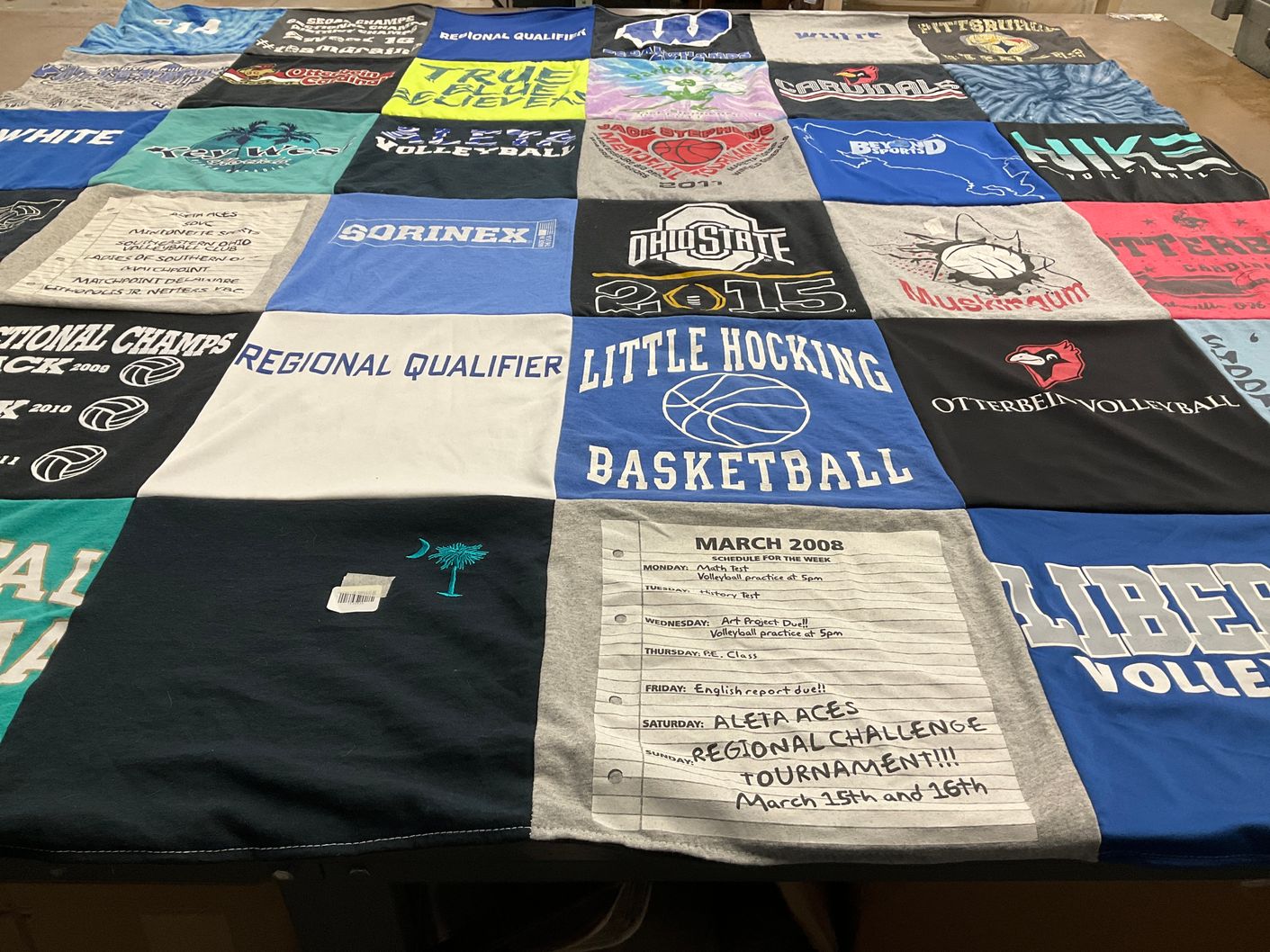 T-shirt quilt featuring little hocking basketball, otterbein volleyball by Kasey from OH