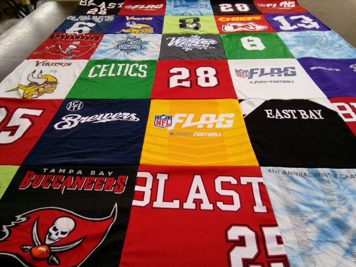 T-shirt quilt featuring tampa bay buccaneers, minnesota vikings by Kelly from MA