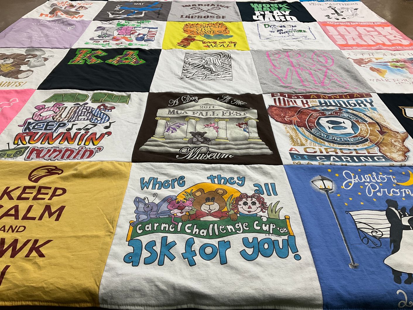 T-shirt quilt with community events, school events themes by Leslie from LA