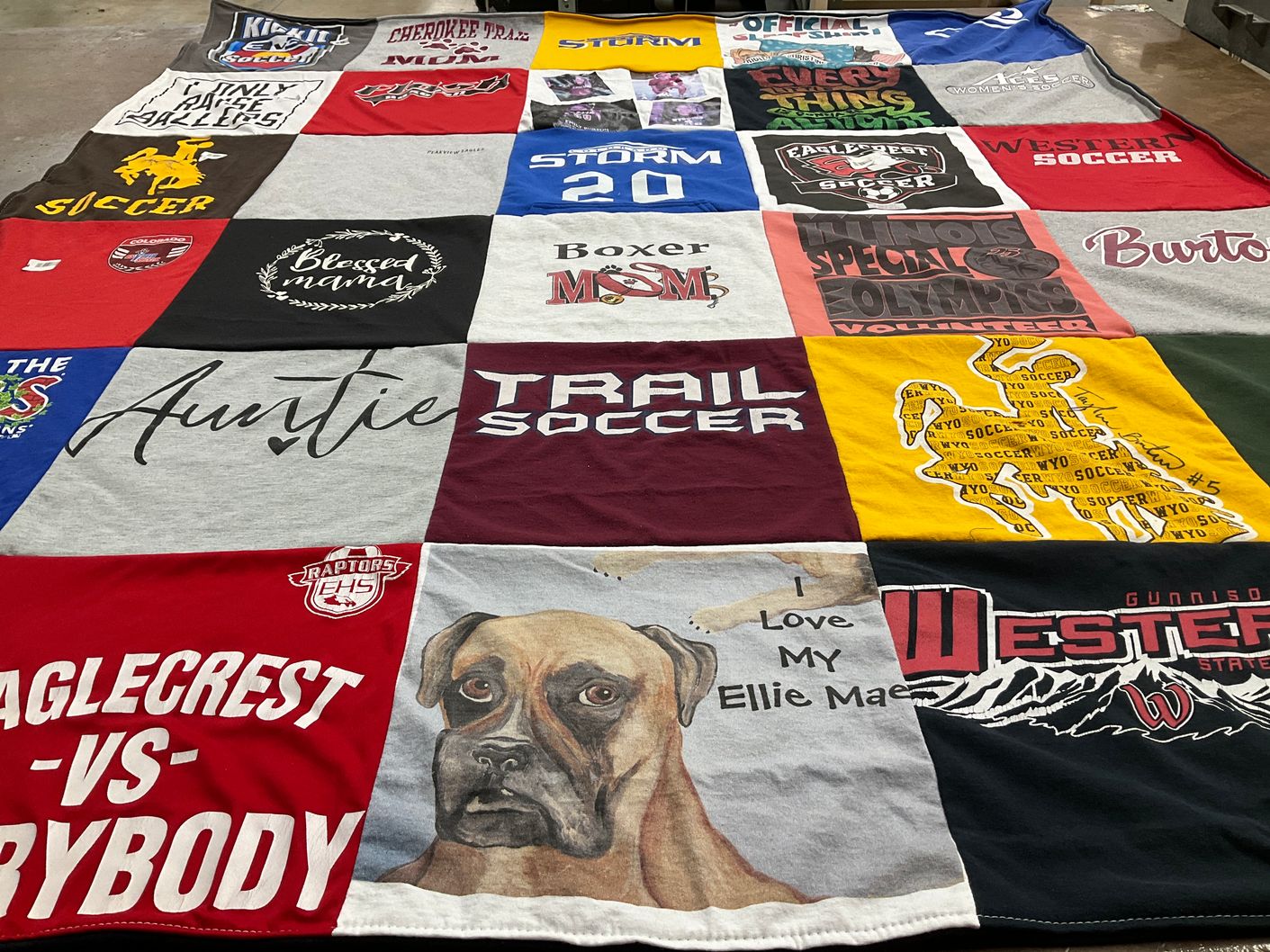 T-shirt quilt featuring western soccer, cherokee trail soccer by Christine from CO