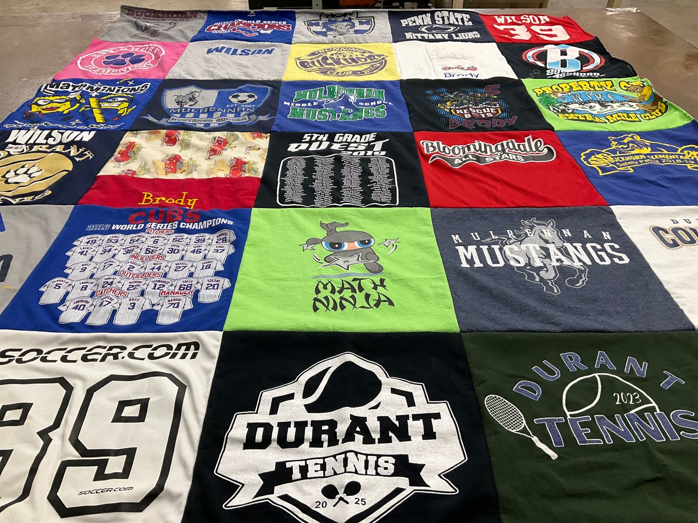 T-shirt quilt featuring cubs, mullinwan mustangs by Wendy from FL