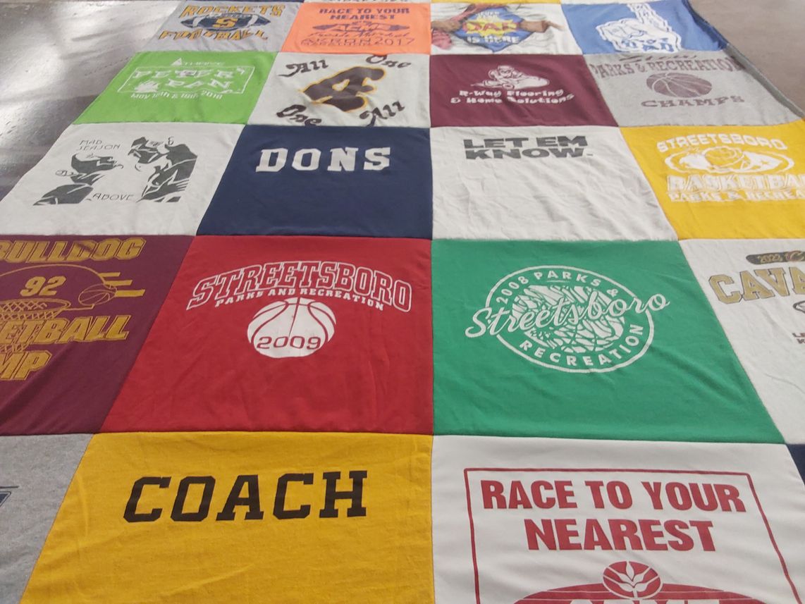 T-shirt quilt featuring streetsboro basketball, streetsboro basketball camp by Amy from OH