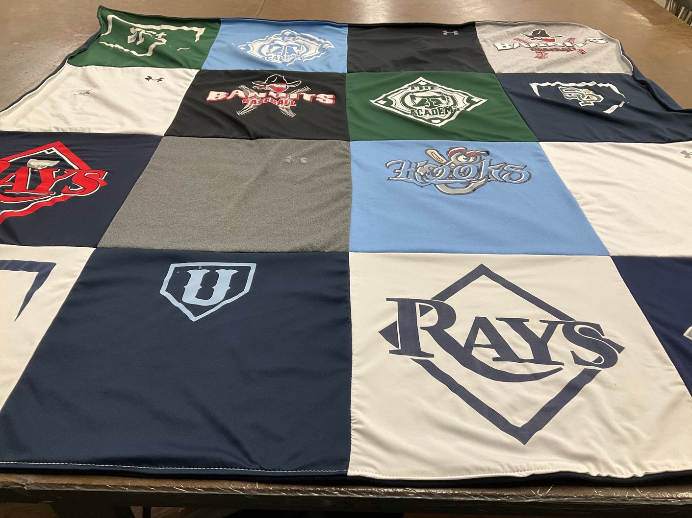 T-shirt quilt featuring bayside academy, rays by Leslie from MS