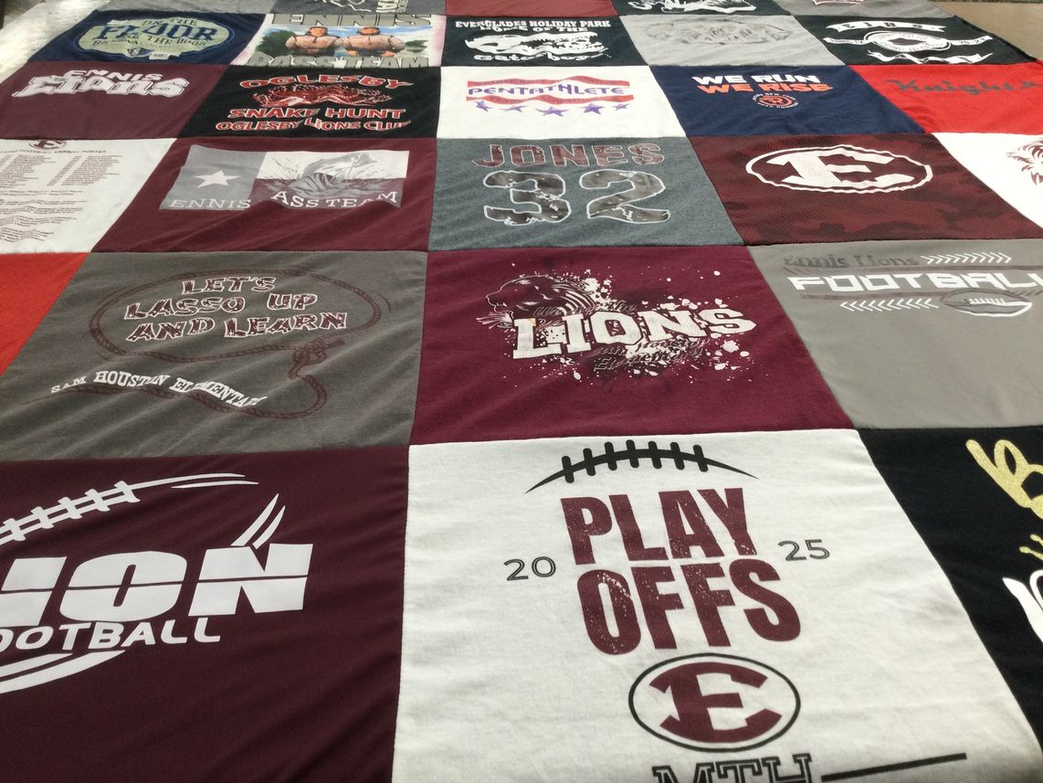T-shirt quilt featuring ennis lions football by Marie from TX