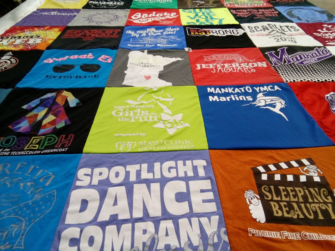 T-shirt quilt featuring mankato ymca marlins, jefferson jaguars by Lori from MN