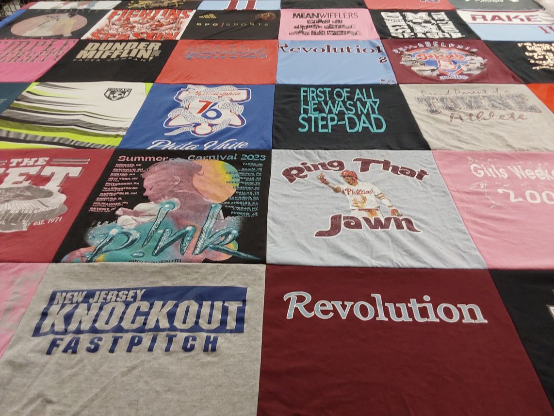 T-shirt quilt with softball, sports themes by Maggie from PA