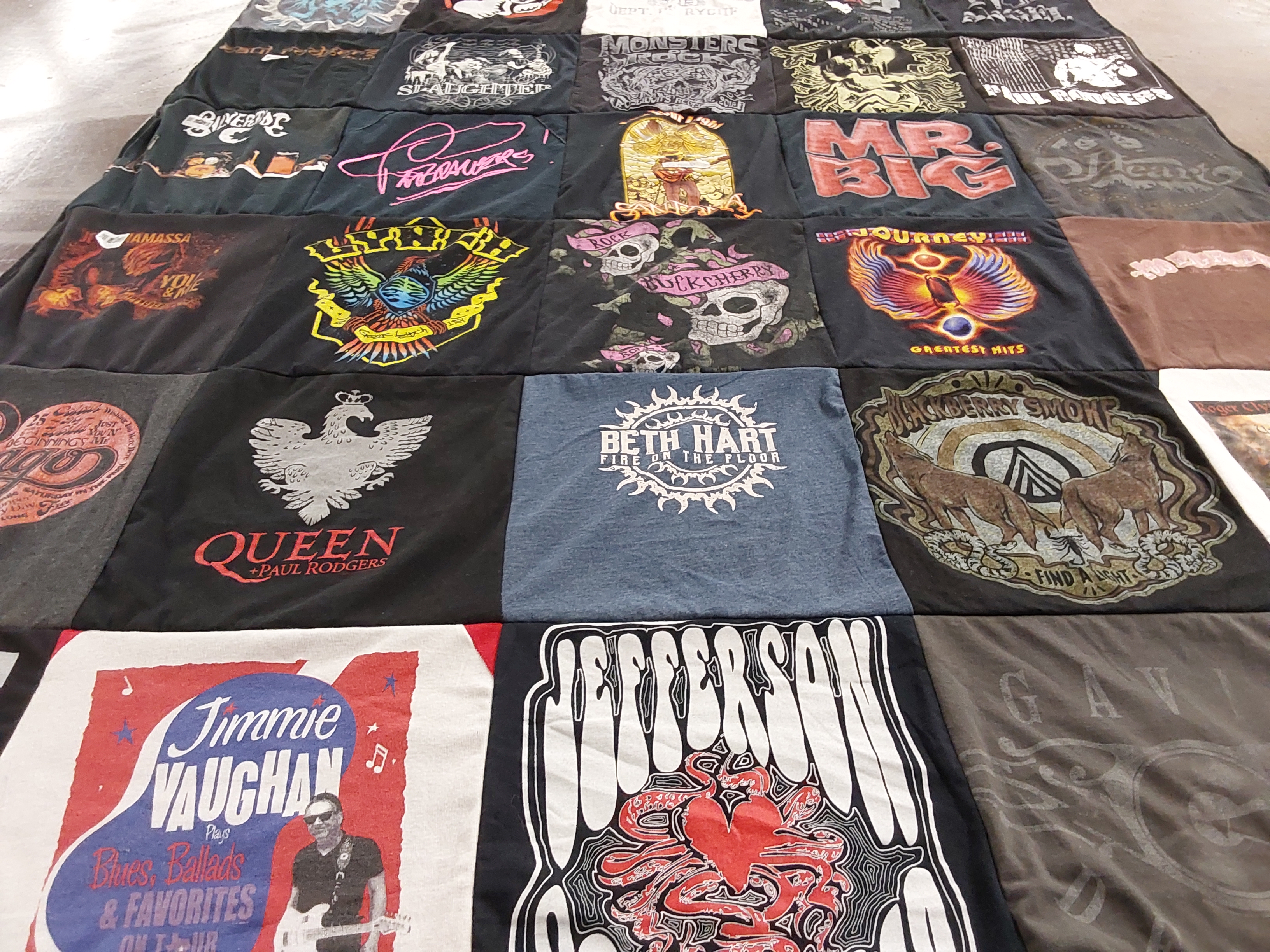 T-shirt quilt with music, rock themes by Debbie from AZ
