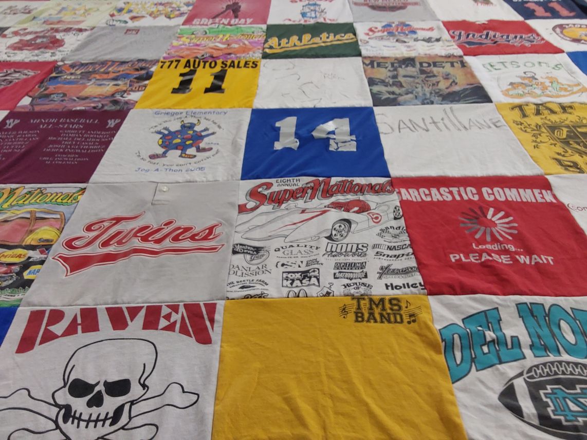 T-shirt quilt featuring twins by SYLVIA from NM