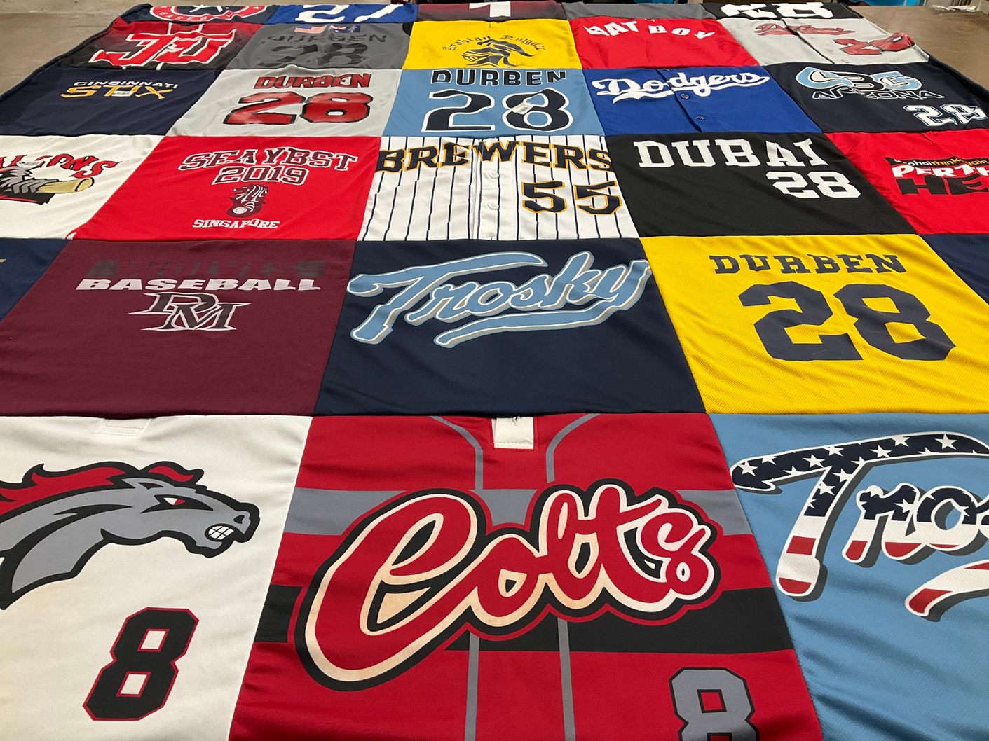 T-shirt quilt with baseball themes by Catherine from AZ