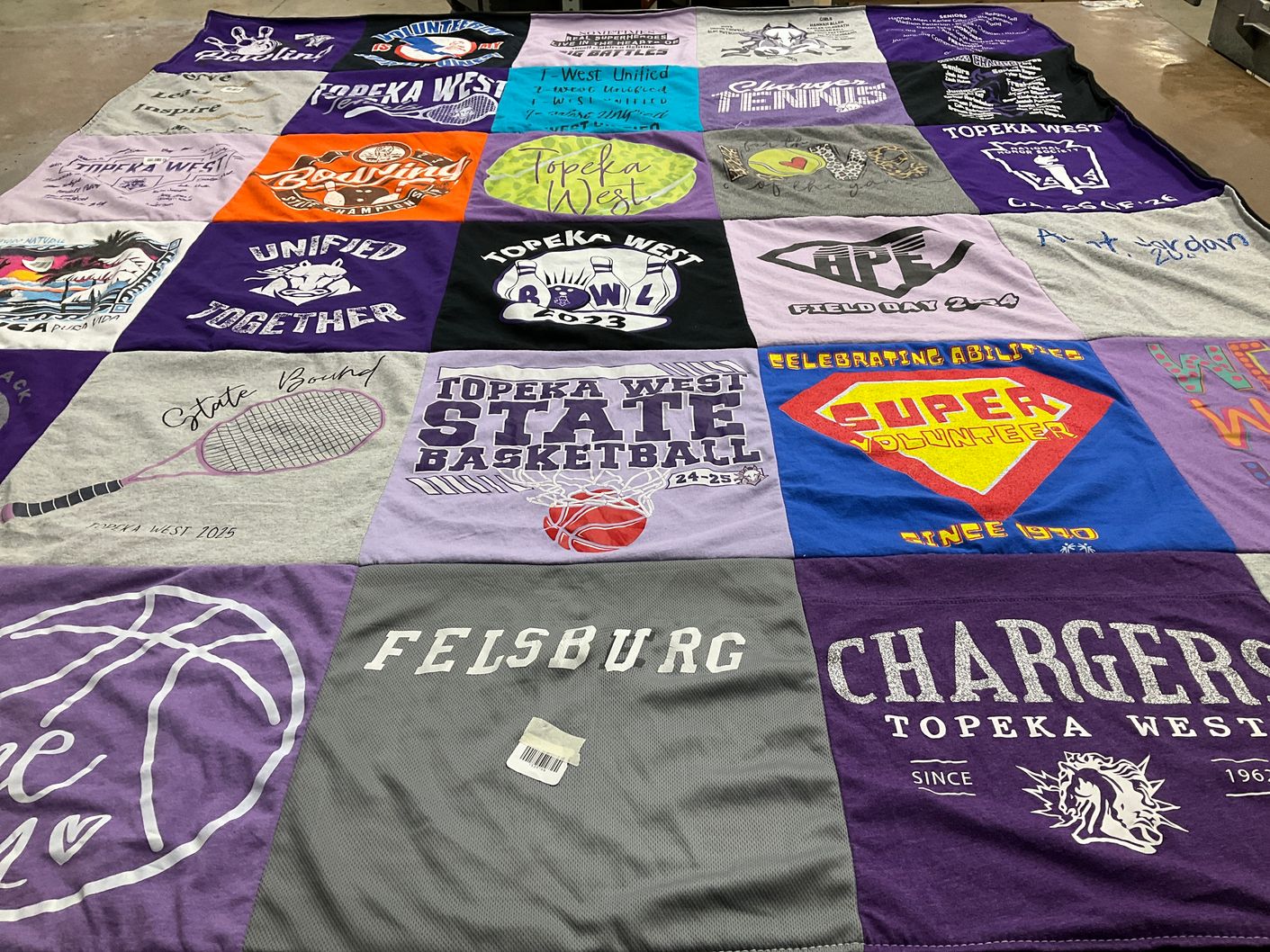 T-shirt quilt featuring topeka west chargers by Amy from KS