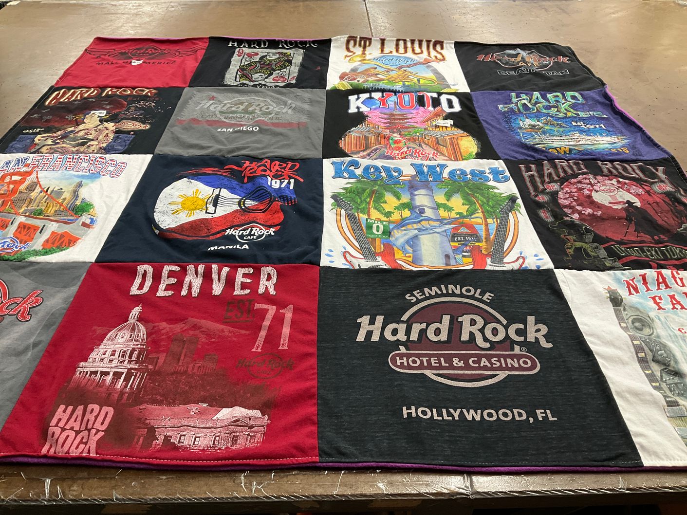 T-shirt quilt with music, travel themes by Tanya from OR