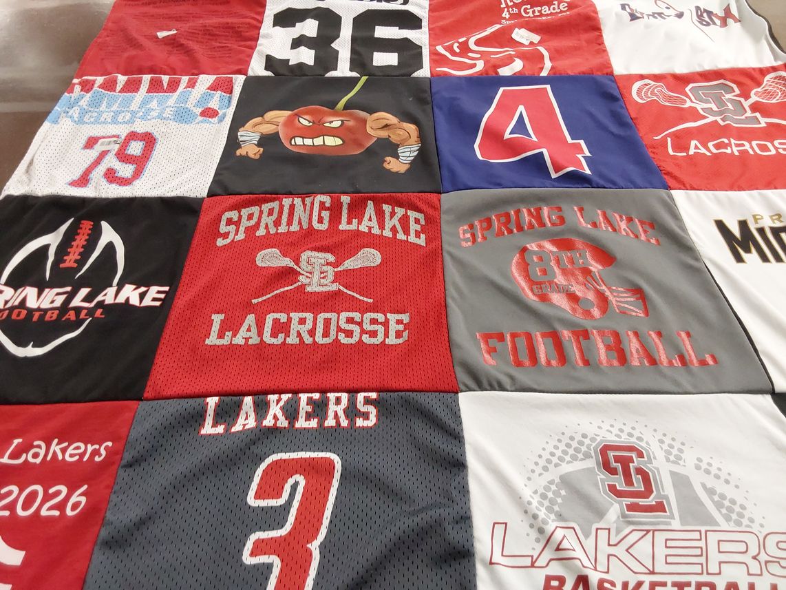 T-shirt quilt featuring spring lake football, spring lake lacrosse by Jessica from MI