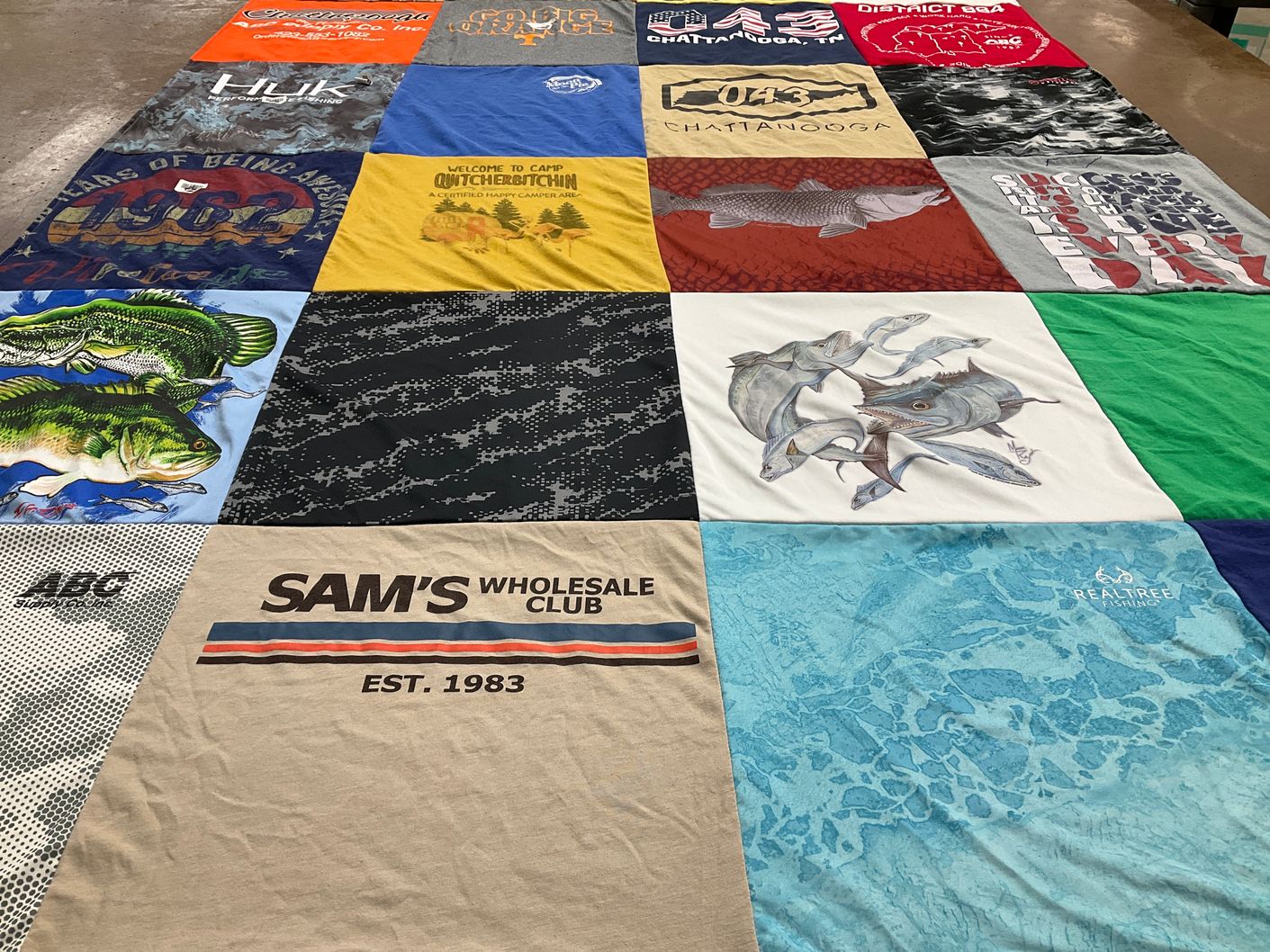 T-shirt quilt with fishing themes by Ashley from TN
