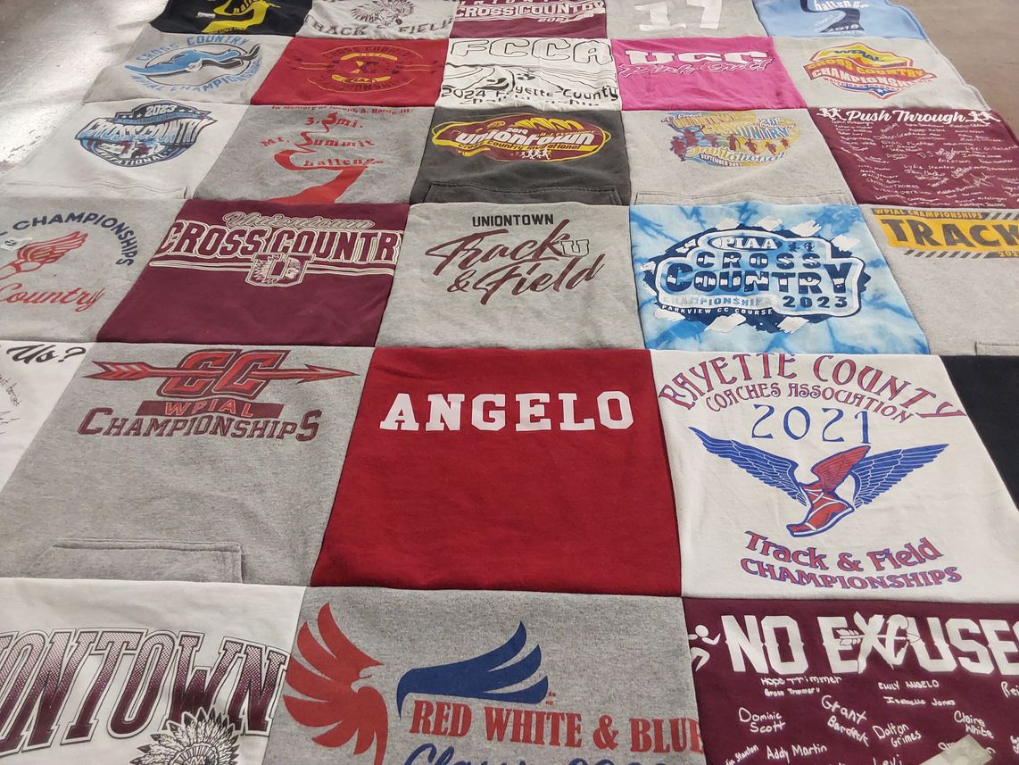 T-shirt quilt featuring uniontown area high school cross country, fayette county track and field team by Cheryl  from PA
