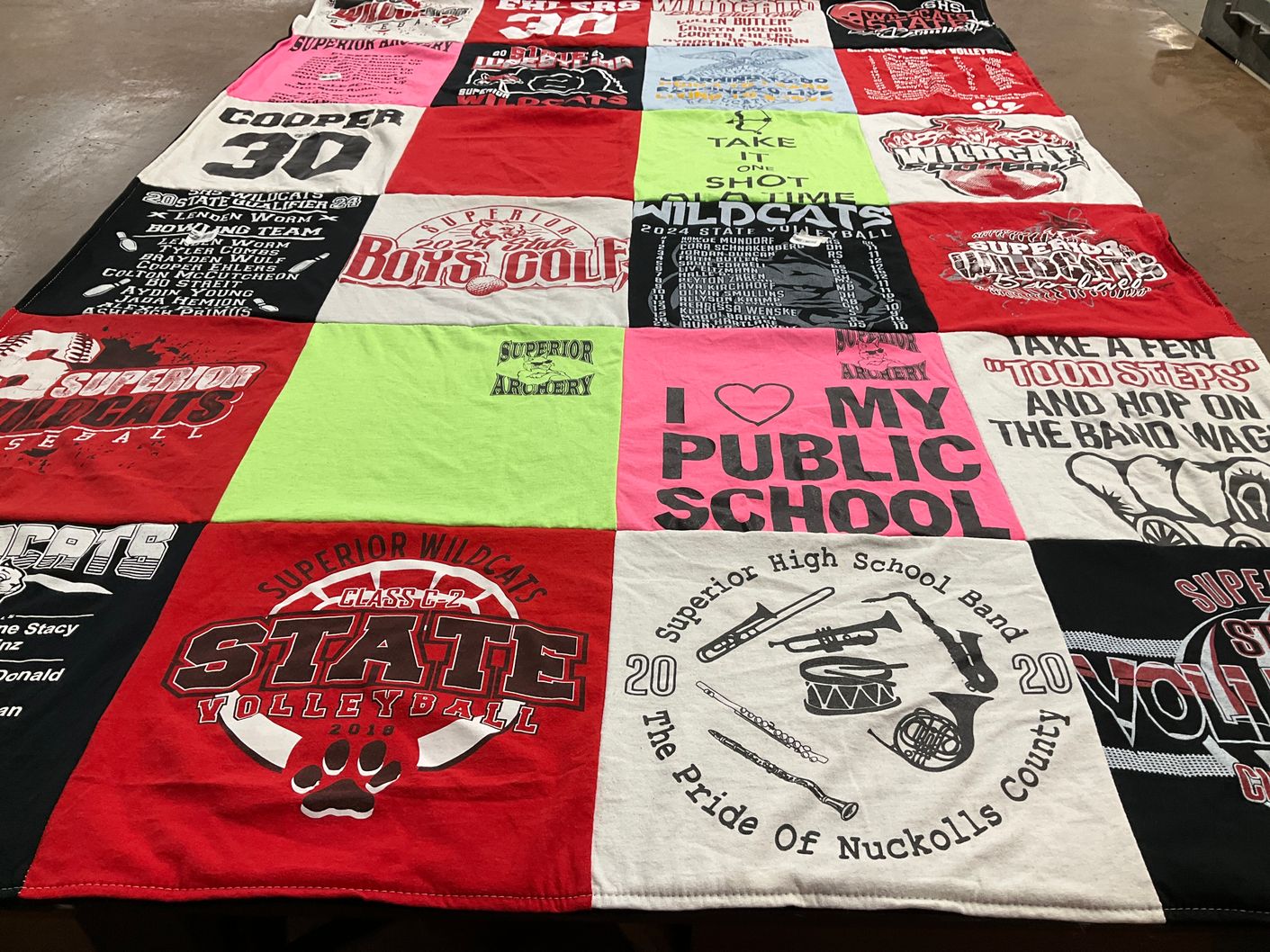 T-shirt quilt featuring superior wildcats by TJ from NE
