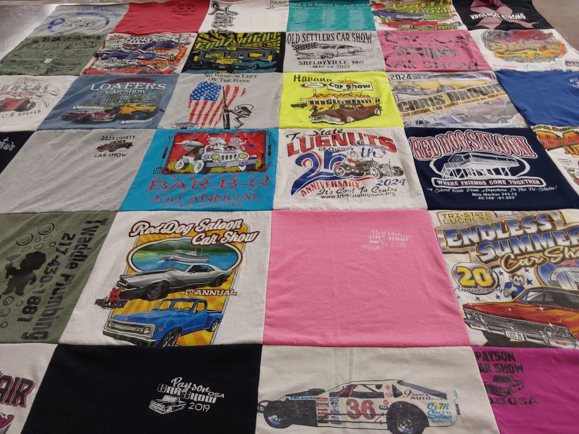 T-shirt quilt with car shows, automobiles themes by Richard from IL