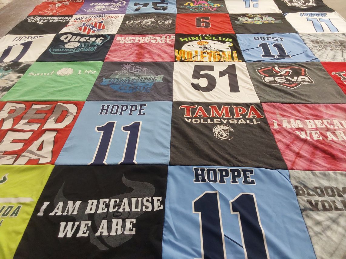 T-shirt quilt featuring bloomingdale volleyball, mini club volleyball by STEPHANIE from FL