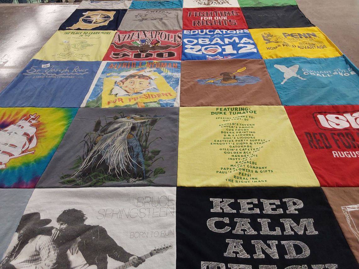 T-shirt quilt with politics, music themes by James from IN