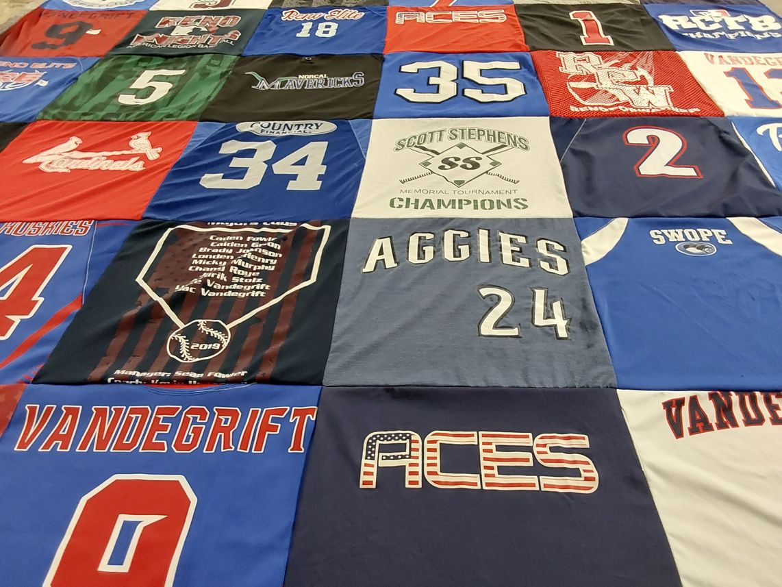 T-shirt quilt featuring norcal mavericks, reno aces by Erin from NV