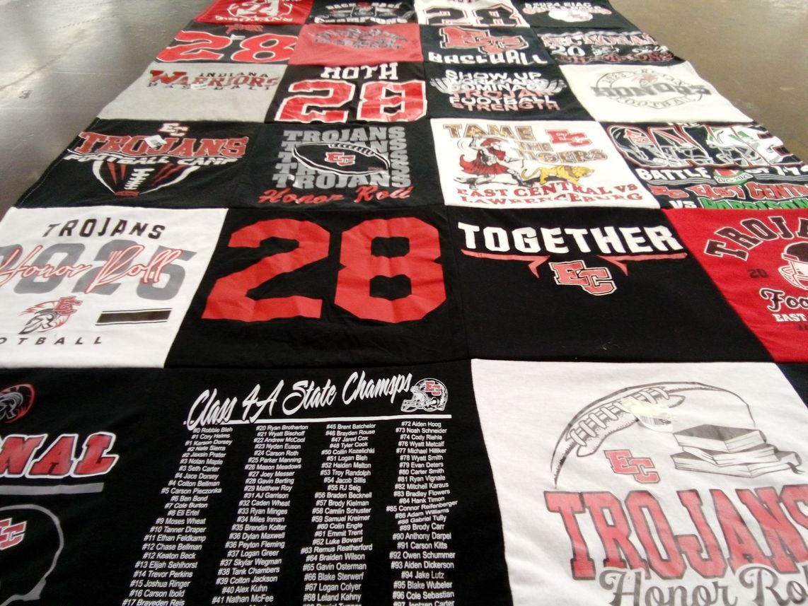 T-shirt quilt featuring east central trojans football by Kelly from IN