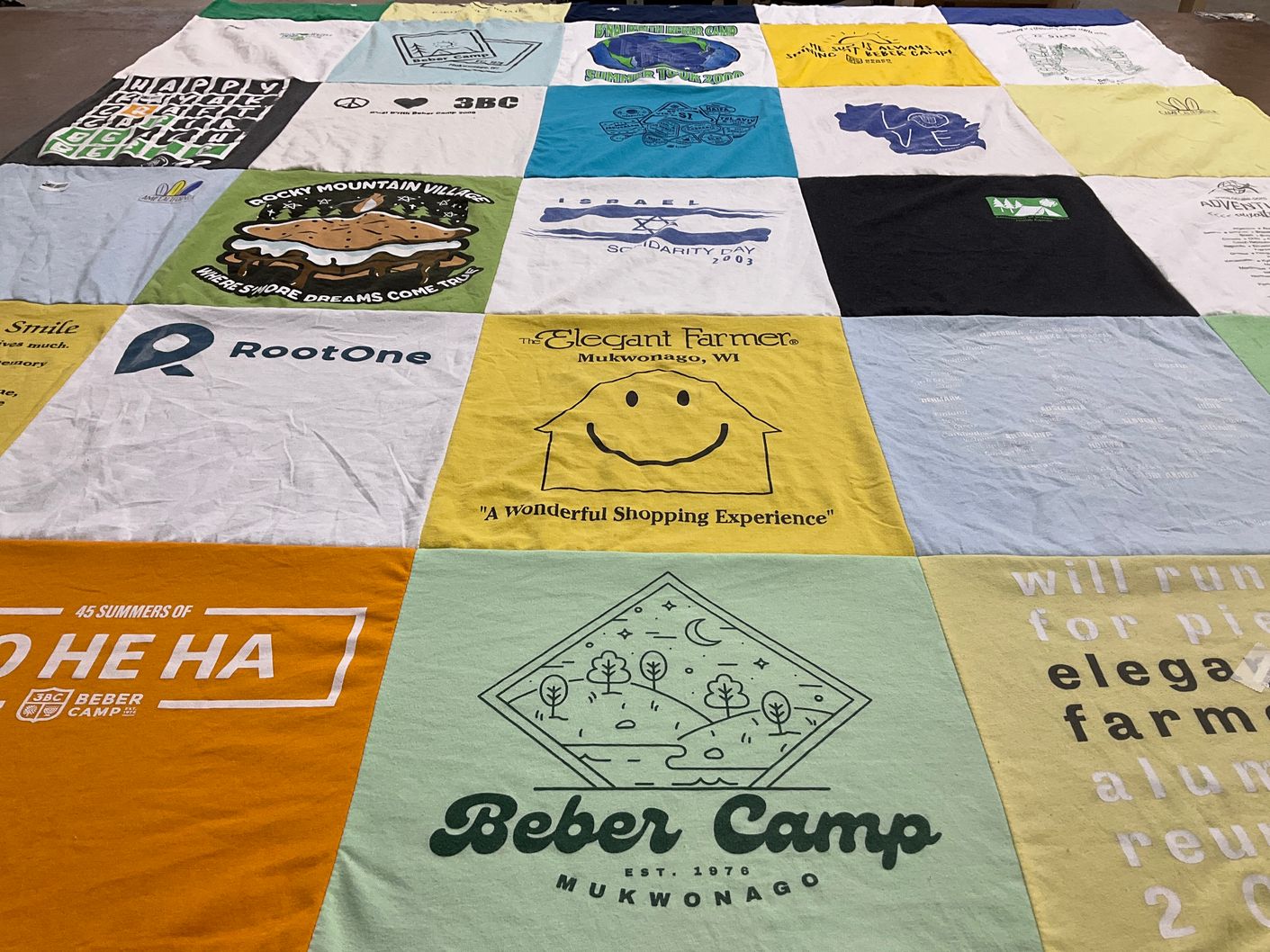T-shirt quilt with camping, community themes by Morgan from IL