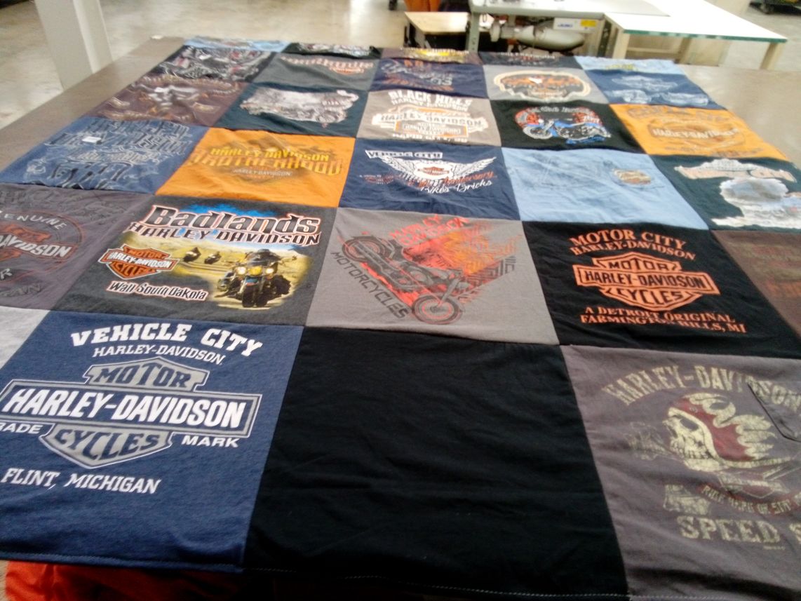 T-shirt quilt with motorcycles themes by Catherine from FL