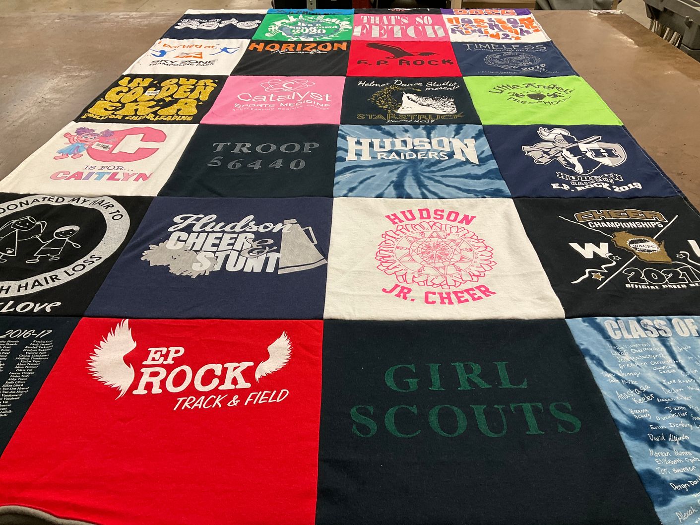 T-shirt quilt from ep rock track & field, hudson junior cheer by Tara from FL