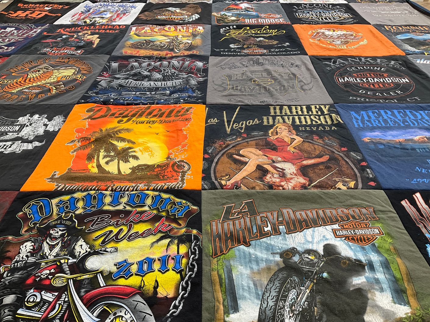 T-shirt quilt with motorcycles, bikers themes by Charles from CT