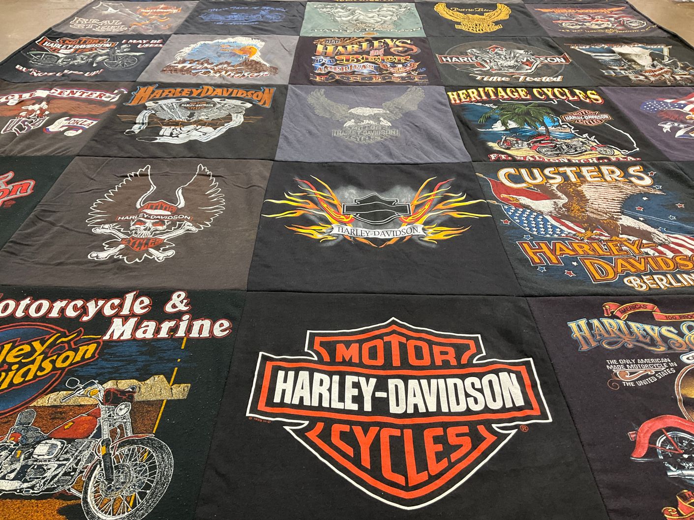 T-shirt quilt with motorcycles, biker culture themes by Sandy from OH