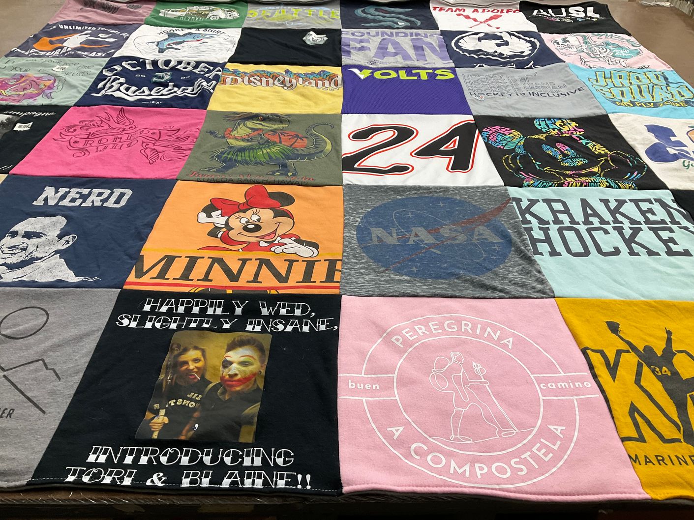 T-shirt quilt with disney, baseball themes by Maria from WA