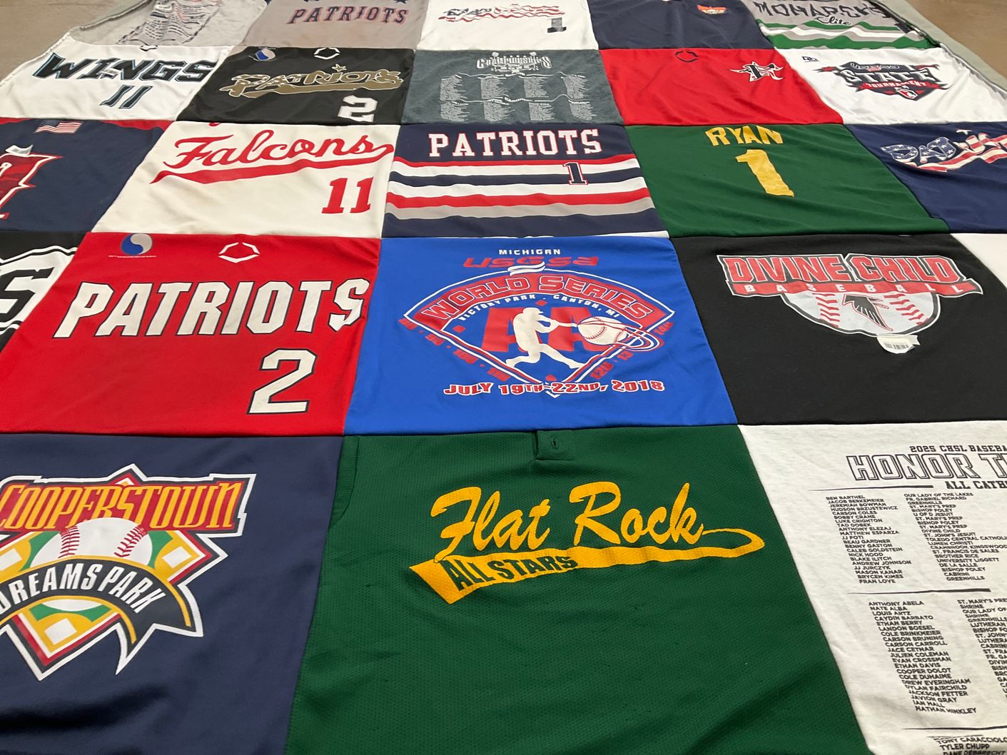 T-shirt quilt featuring patriots, falcons by Cathy from MI